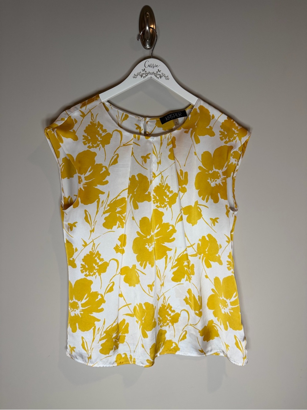 Kasper Yellow White Floral Sleeveless Blouse Top Size Medium